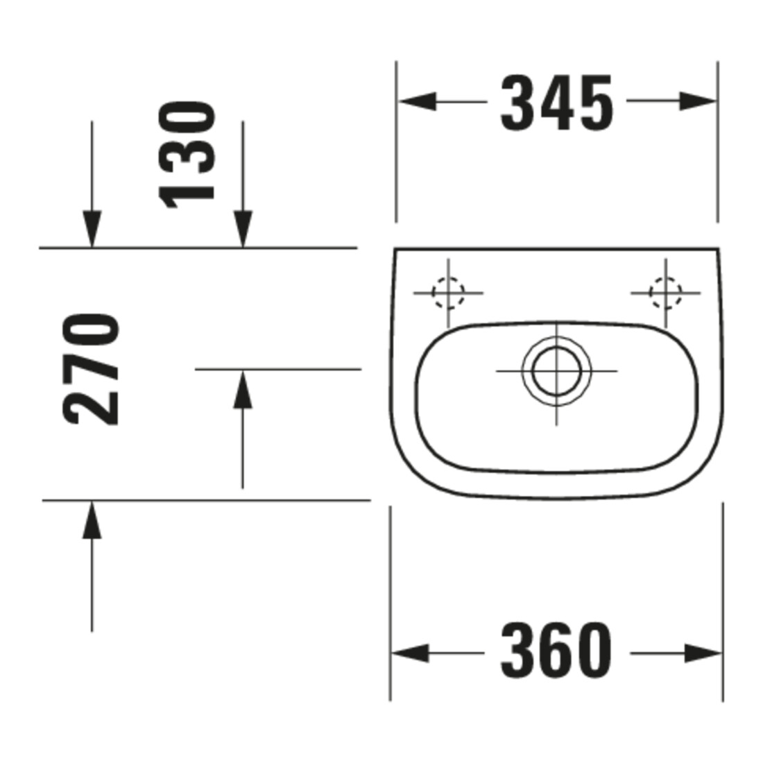 Duravit Handwaschbecken D-Code 36x27cm, m ÜL, HLB, we, Hahnloch rechts