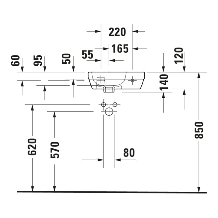 Duravit Handwaschbecken D-Code 40x22cm, m Hahnl., m ÜL, we. HygGlaze