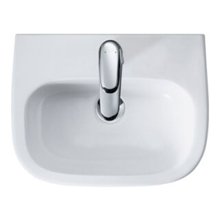 Duravit Handwaschbecken D-Code 45x34cm, m HL, ÜL, Hahnlochbank, weiß