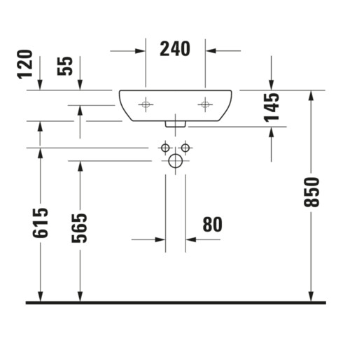 Duravit Handwaschbecken D-Code Med 45x34cm, m HL, o. ÜL, we., m Hahnl.