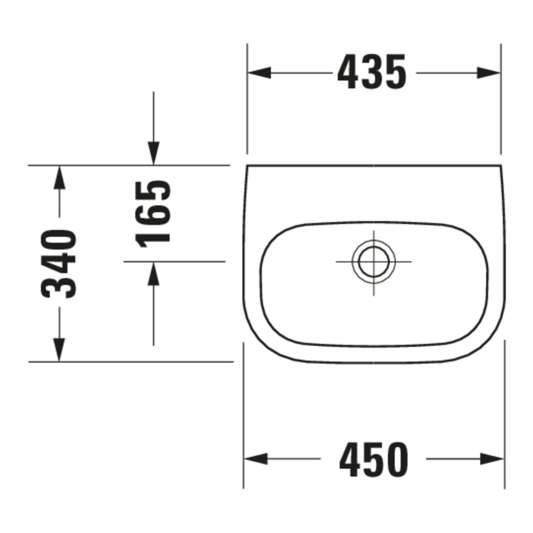 Duravit Handwaschbecken D-Code Med 45x34cm, m HL, o. ÜL, we., o. Hahnl.