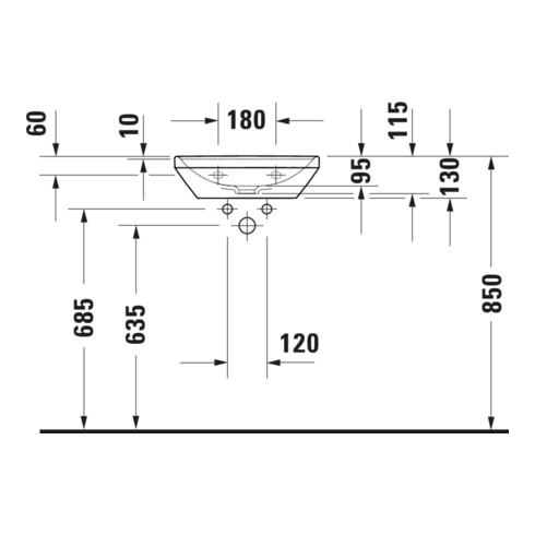 Duravit Handwaschbecken D-Neo 45x33,5cm, o. ÜL, m HLB, o. HL, weiß