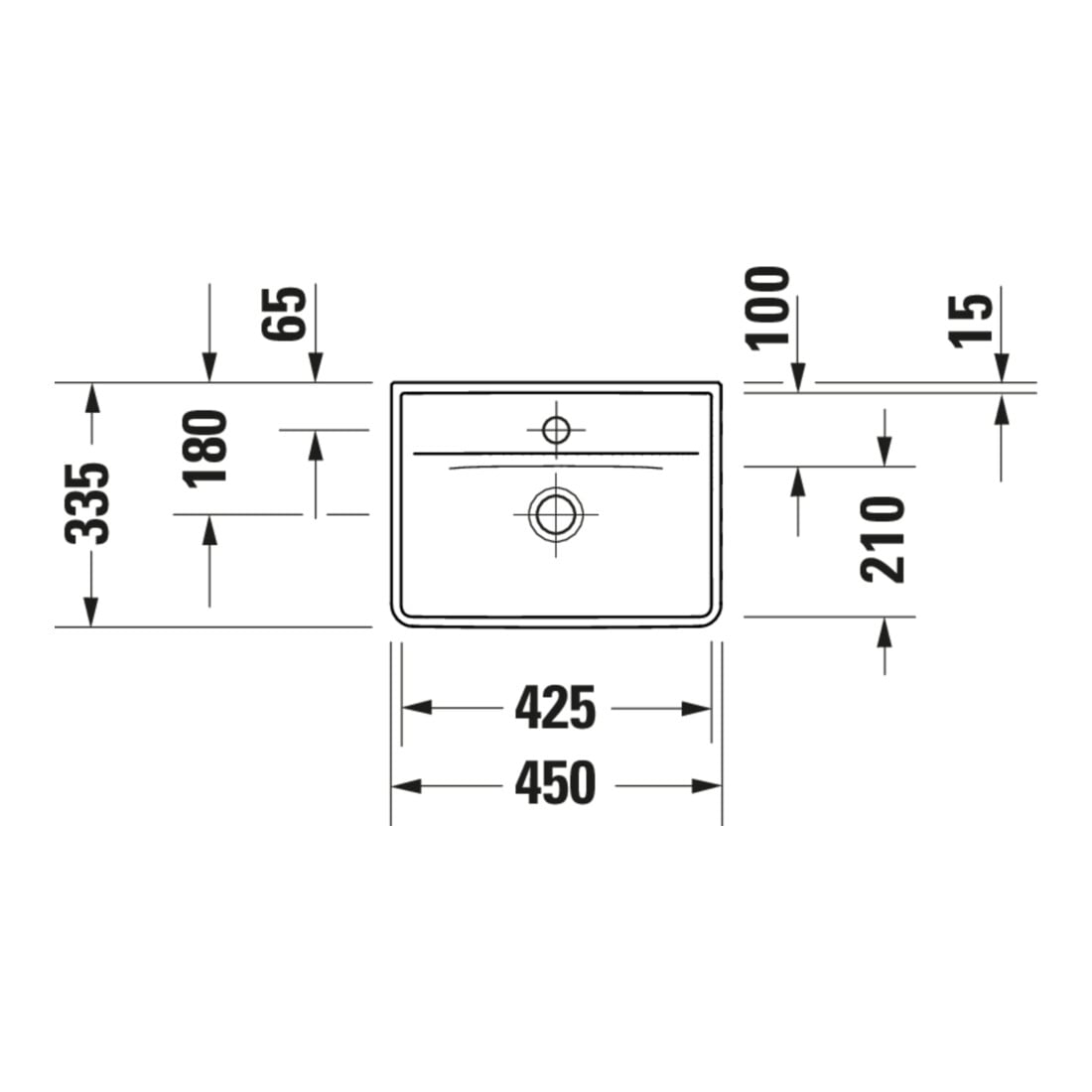 Duravit Handwaschbecken D-Neo 45x33,5cm, o. ÜL, m HLB, o. HL, weiß