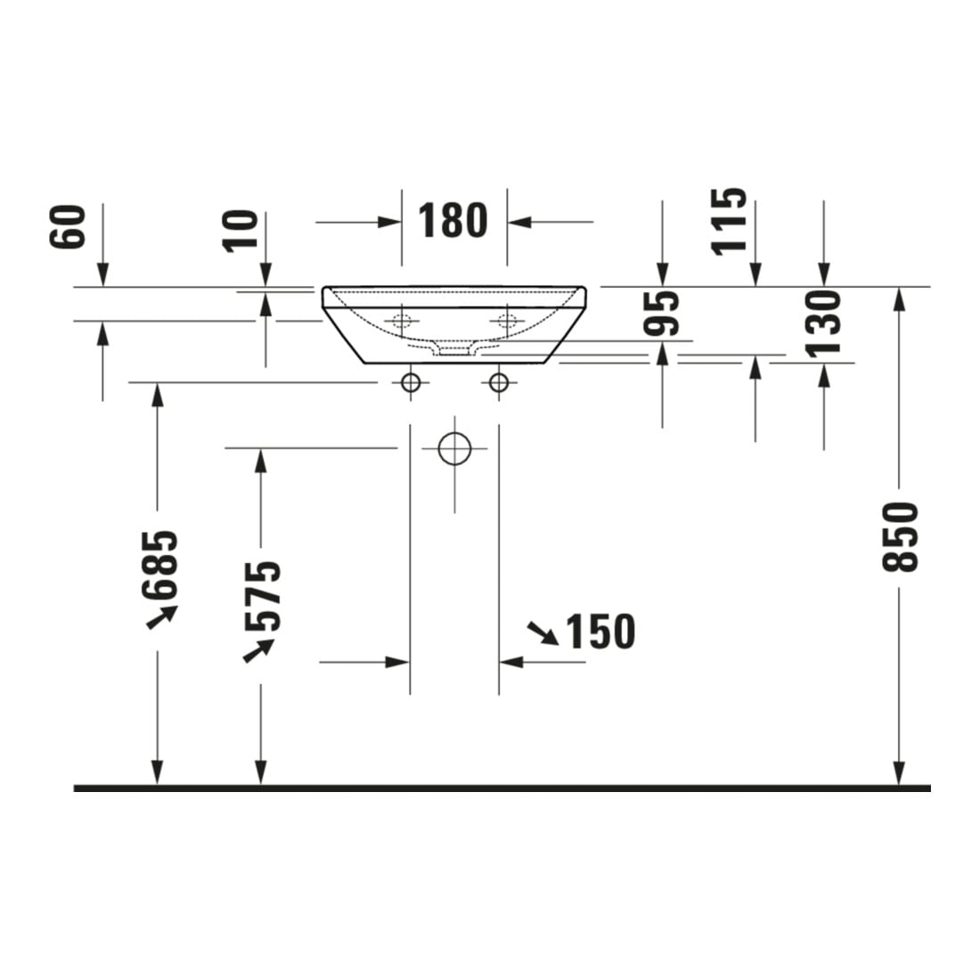 Duravit Handwaschbecken D-Neo 45x33,5cm, o. ÜL, m HLB, o. HL, weiß