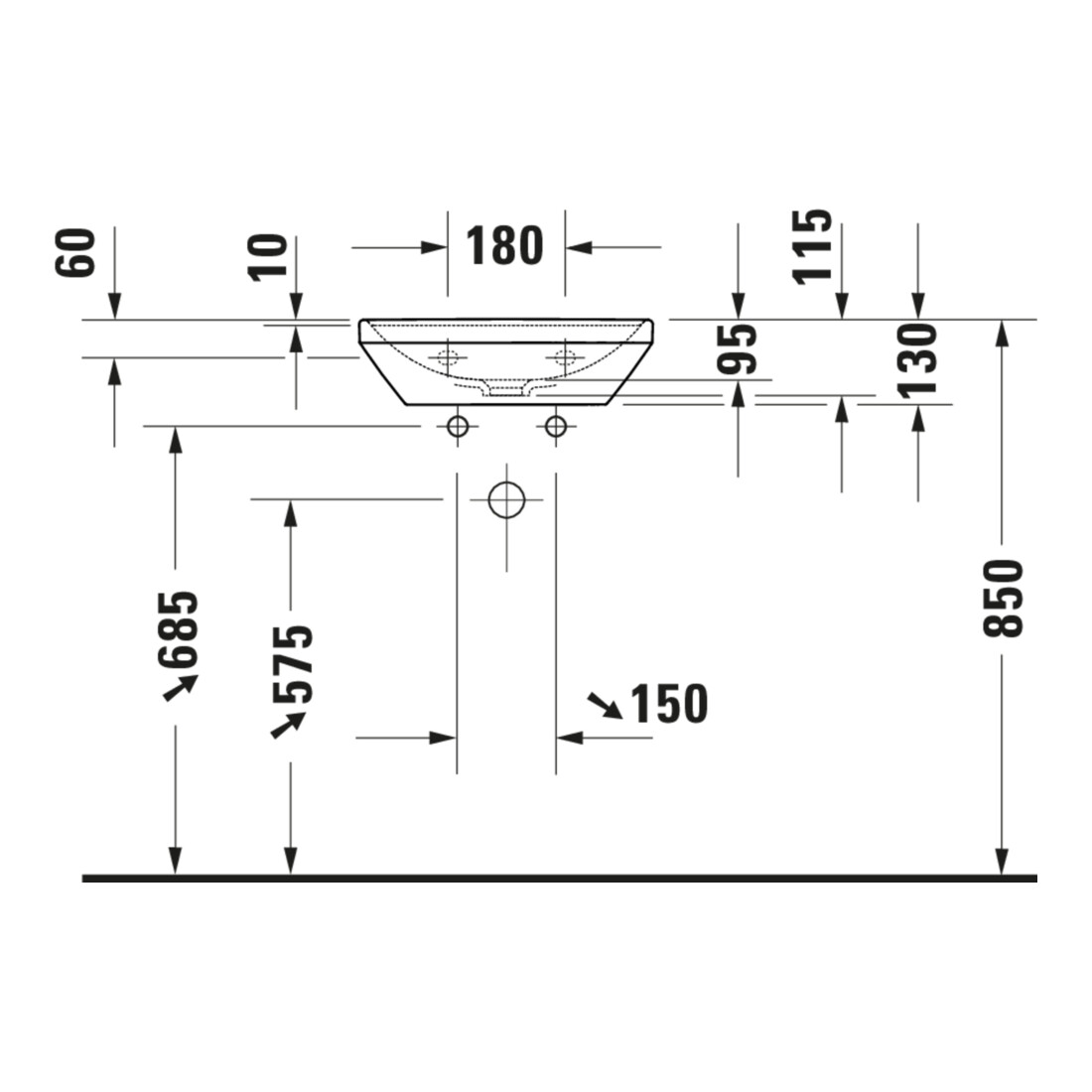 Duravit Handwaschbecken D-Neo 45x33,5cm, o. ÜL, m HLB, o. HL, weiß