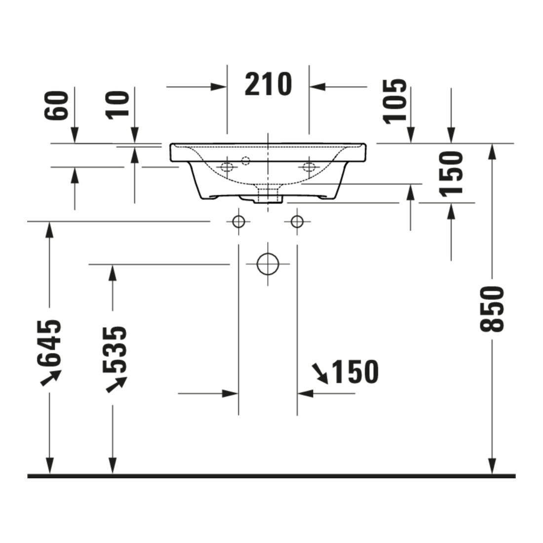 Duravit Handwaschbecken D-Neo 50x40cm, m ÜL, HLB, mit Hahnloch, weiß