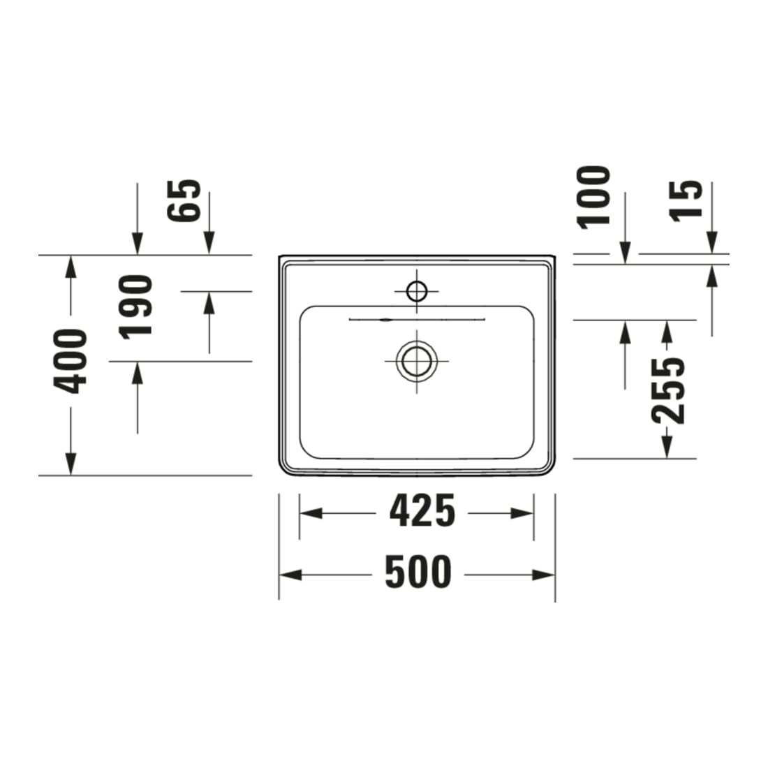 Duravit Handwaschbecken D-Neo 50x40cm, m ÜL, HLB, ohne Hahnloch, weiß