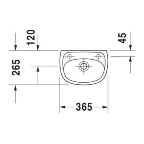 Duravit Handwaschbecken Duraplus Compact 36,5x26, 5cm, 2 HL vorg., m ÜL, HLB, we