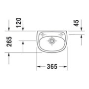 Duravit Handwaschbecken Duraplus Compact 36,5x26, 5cm, 2 HL vorg., m ÜL, HLB, we-4