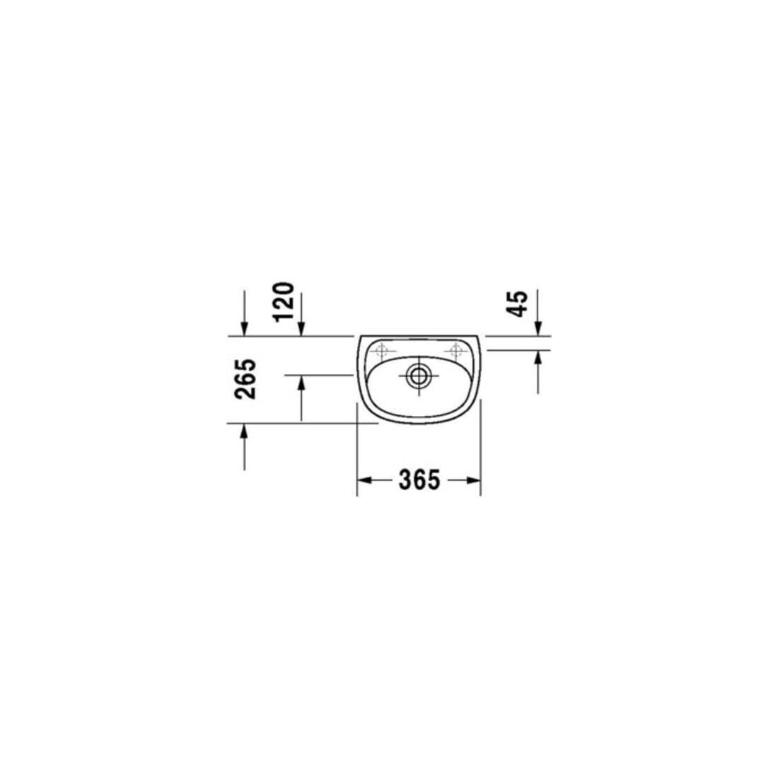 Duravit Handwaschbecken Duraplus Compact 36,5x26, 5cm, 2 HL vorg., m ÜL, HLB, we