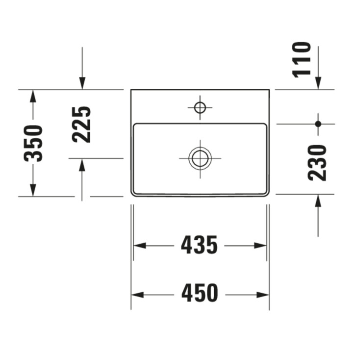 Duravit Handwaschbecken DuraSquare 45x35cm, o. ÜL, m HLB, o. Hahnloch, weiß