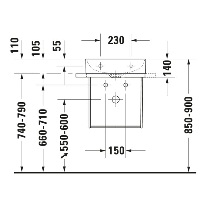 Duravit Handwaschbecken DuraSquare 45x35cm, o. ÜL, m HLB, o. Hahnloch, weiß