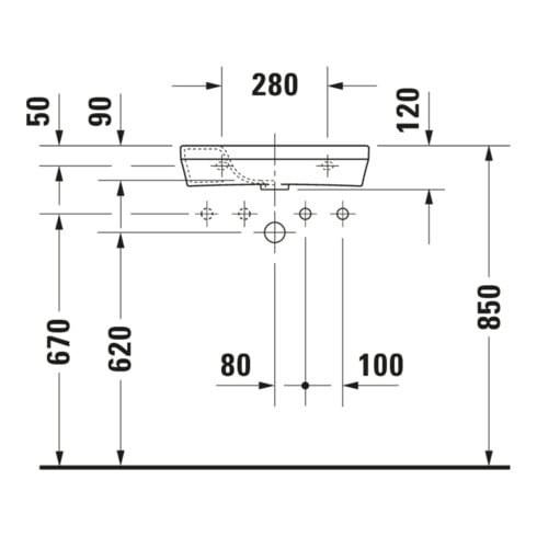 Duravit Handwaschbecken DuraStyle 50x22cm, o. ÜL, m HLB, HL links, weiß