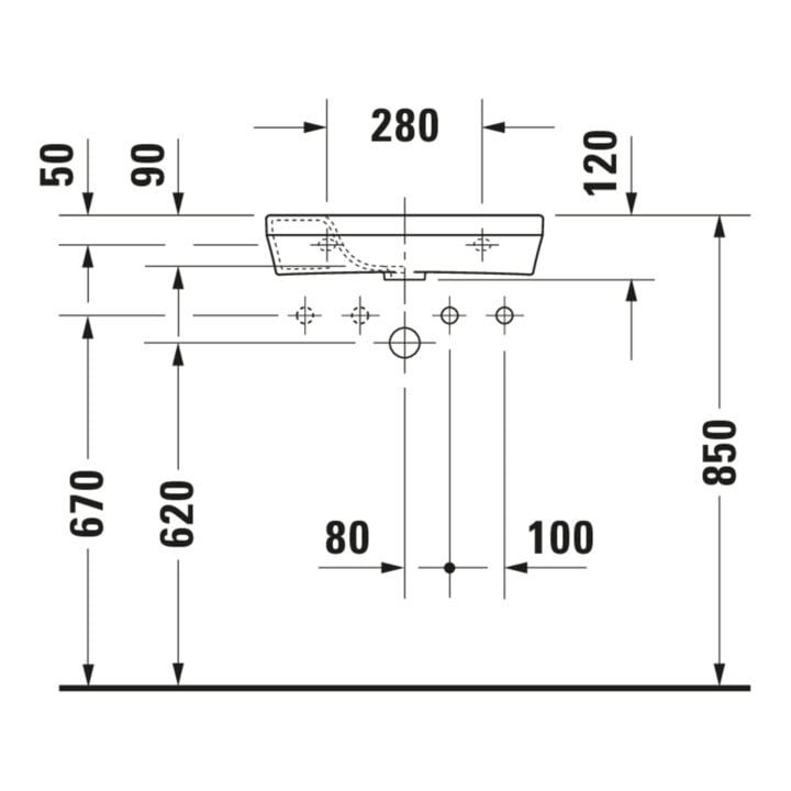 Duravit Handwaschbecken DuraStyle 50x22cm, o. ÜL, m HLB, HL links, weiß