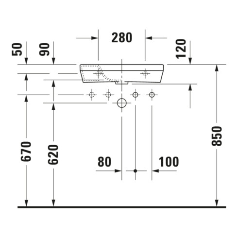 Duravit Handwaschbecken DuraStyle 50x22cm, o. ÜL, m HLB, HL rechts, weiß