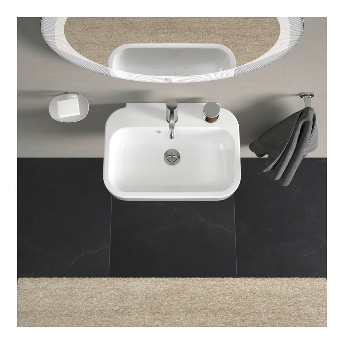 Duravit Handwaschbecken Happy D.2 50x36cm, m HL, ÜL, Hahnlochbank, weiß