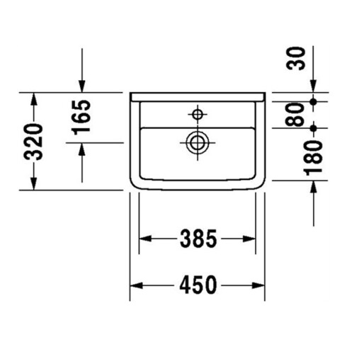 Duravit Handwaschbecken STARCK 3 mit Überlauf, Hahnlochbank, 450 x 320 mm, 1 Hahnloch weiß