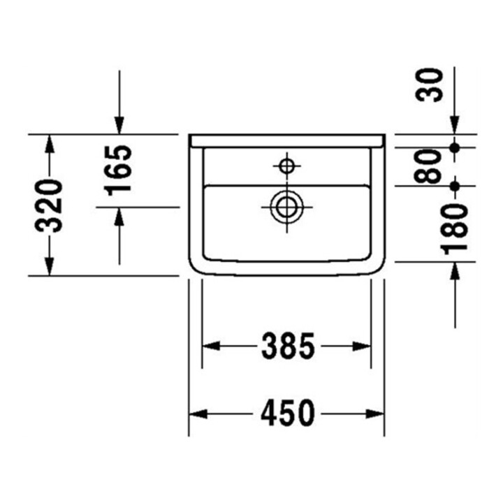 Duravit Handwaschbecken STARCK 3 mit Überlauf, Hahnlochbank, 450 x 320 mm, Hahnloch-Vorstich weiß