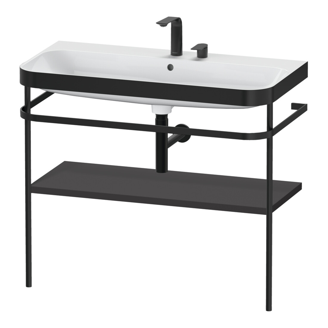 Duravit Happy D.2 Plus Meuble lavabo 97,5x49 cm, 2 trous, graphite mat, avec console