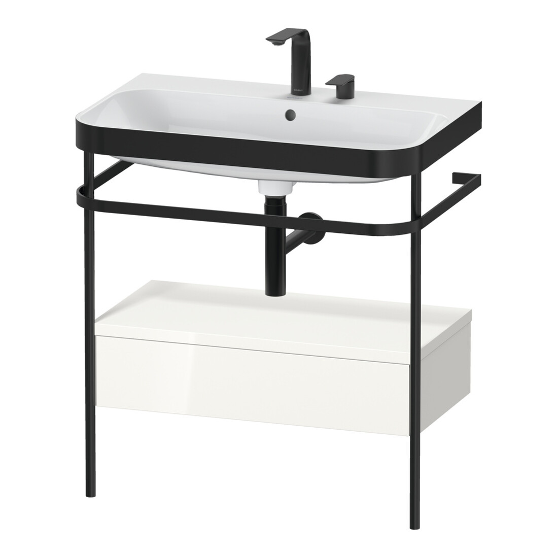 Duravit Happy D.2 Plus Meuble vasque 77,5x49 cm, 2 robinets, blanc, avec console, 1 tiroir