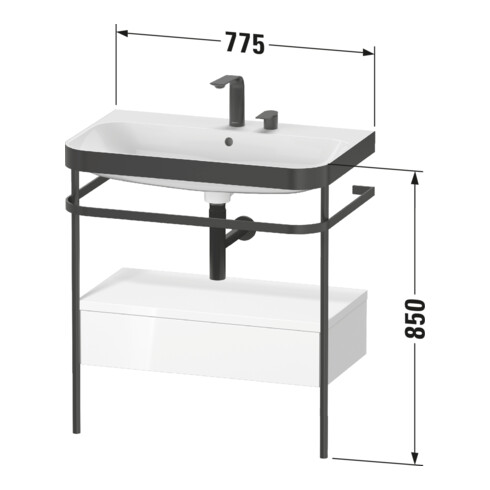 Duravit Happy D.2 Plus Meuble vasque 77,5x49 cm, 2 robinets, blanc, avec console, 1 tiroir