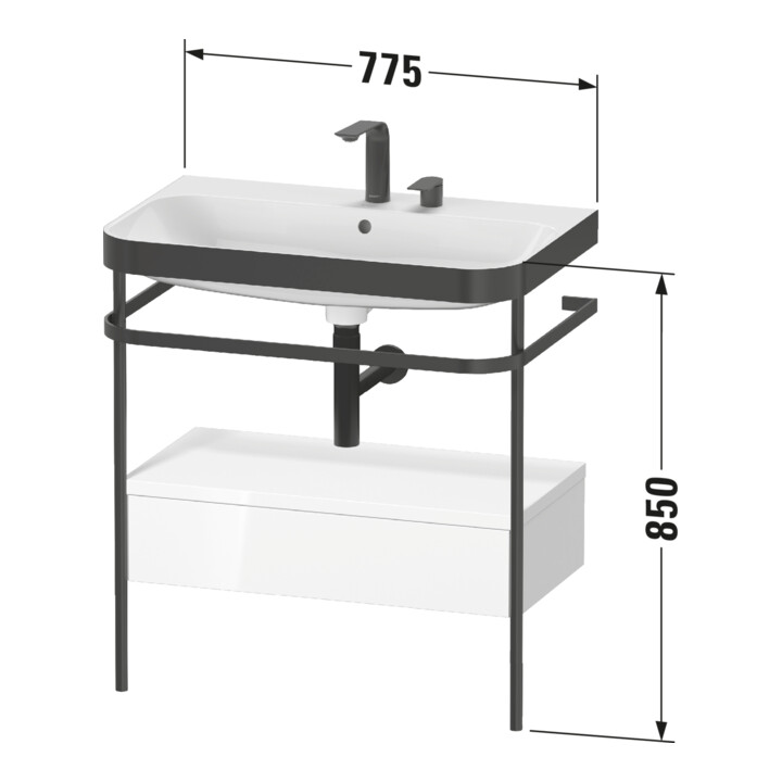 Duravit Happy D.2 Plus Meuble vasque 77,5x49 cm, 2 robinets, blanc, avec console, 1 tiroir