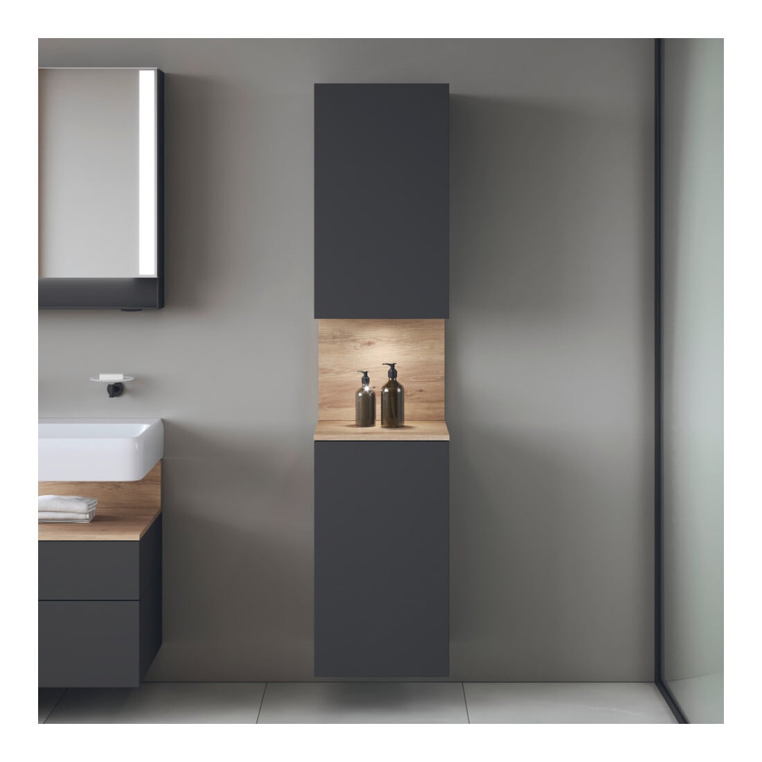 Duravit Hochschrank Qatego 40x36x1760cm, 2 T, B, An l, E Ma/Gra ma