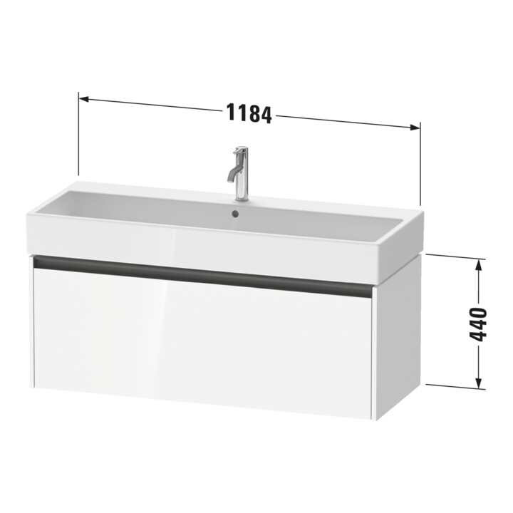 Duravit Ketho.2 Meuble sous lavabo 118,4x46 cm, graphite mat, 1 tiroir, suspendu