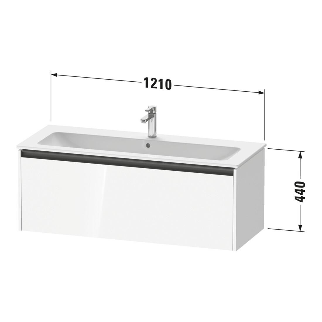 Duravit Ketho.2 Meuble sous lavabo 121x48 cm, graphite mat, 1 tiroir, suspendu