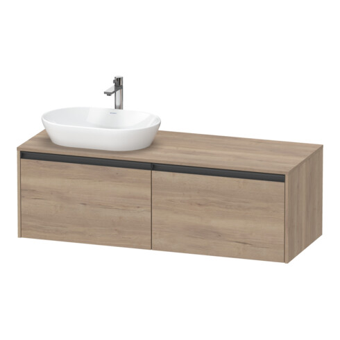 Duravit Ketho.2 meuble sous-lavabo 140x55 cm, G gauche, marbre œuf, 2 tiroirs, suspendu