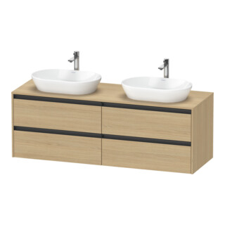 Duravit Ketho.2 Meuble sous lavabo 160x55 cm, blanc brillant, chêne naturel, 4 tiroirs, suspendu