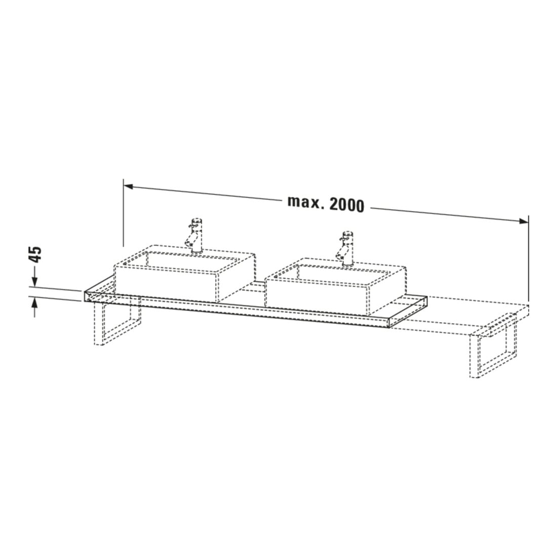 Duravit Konsole Cpmpact L-Cube 80-200x48cm, 2 A., Stä 4.5cm, Nussb dkl.