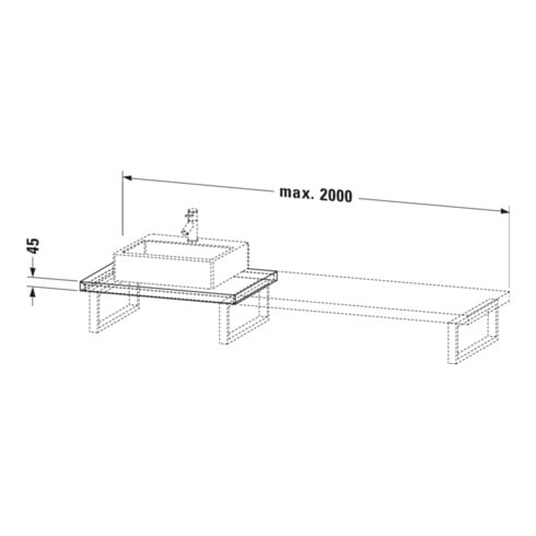 Duravit Konsole L-Cube 80-200x55cm, 2 A., Stä 4.5cm, E d geb.