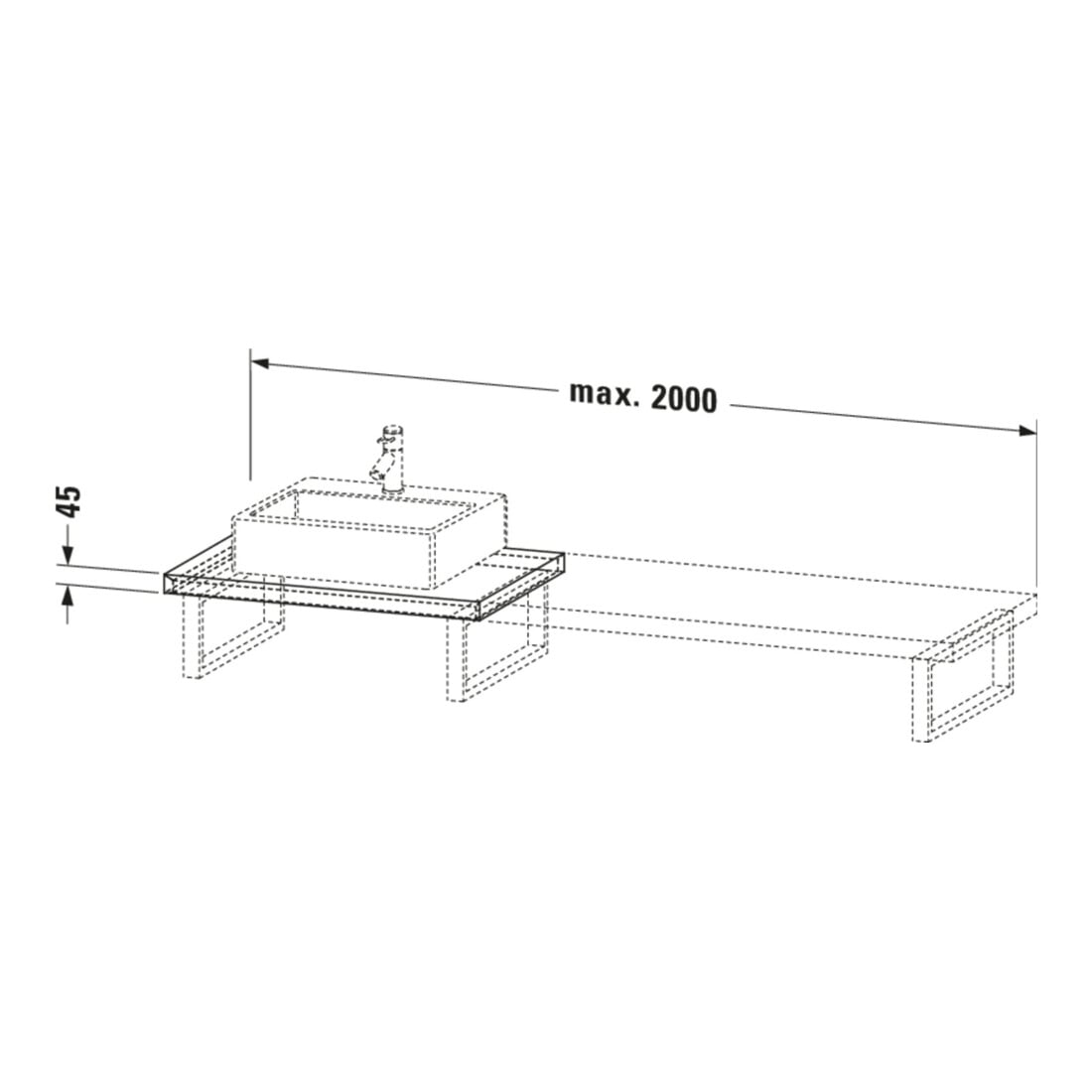 Duravit Konsole L-Cube 80-200x55cm, 2 A., Stä 4.5cm, E d geb.