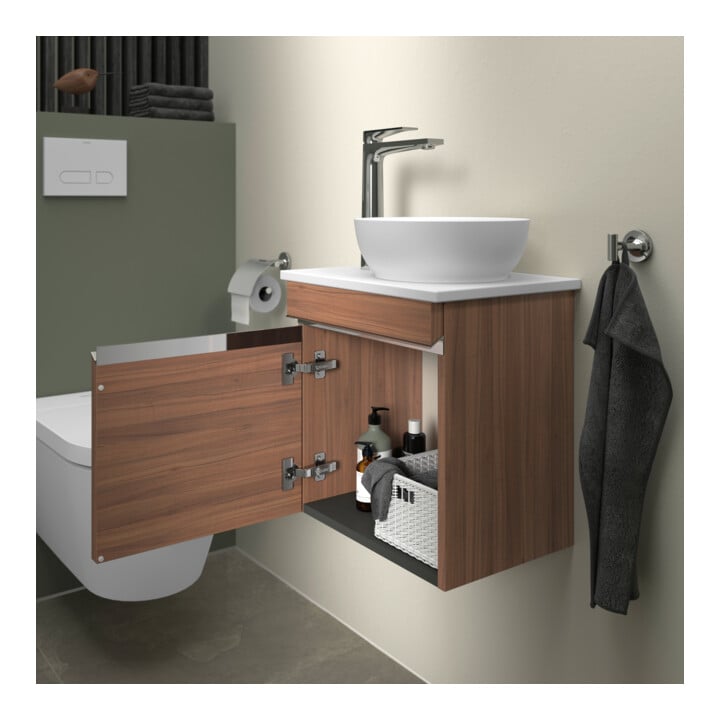 Duravit Konsolen-Waschtischunterschrank wandhängend Sivida 40x44x32,5cm, Tür, G chr, li, Nussb Nat