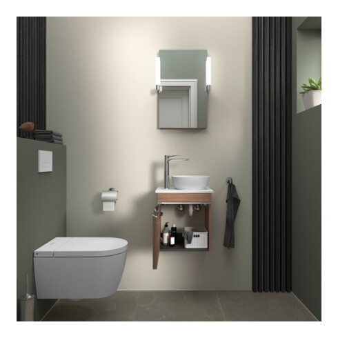 Duravit Konsolen-Waschtischunterschrank wandhängend Sivida 40x44x32,5cm, Tür, G chr, re, Nussb Nat