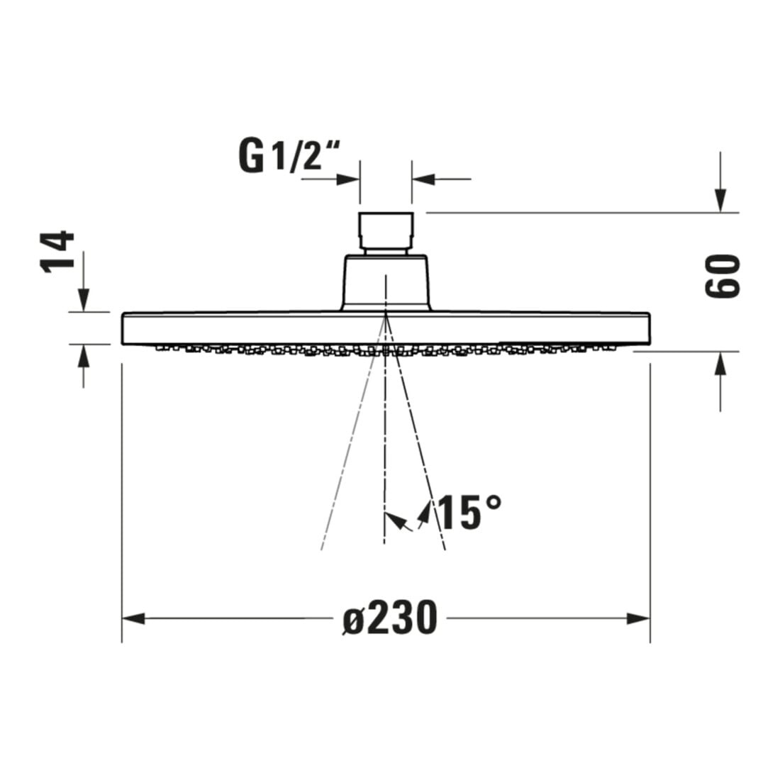 Duravit Kopfbrause 1jet 230 MinusFlow d 230mm, Anschl.-G. G 1/2, bron geb.