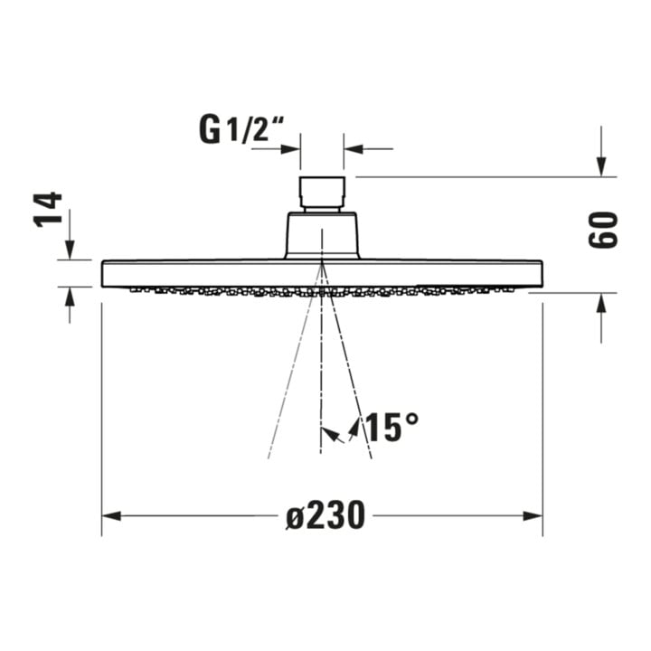Duravit Kopfbrause 1jet 230 MinusFlow d 230mm, Anschl.-G. G 1/2, ES gebürstet