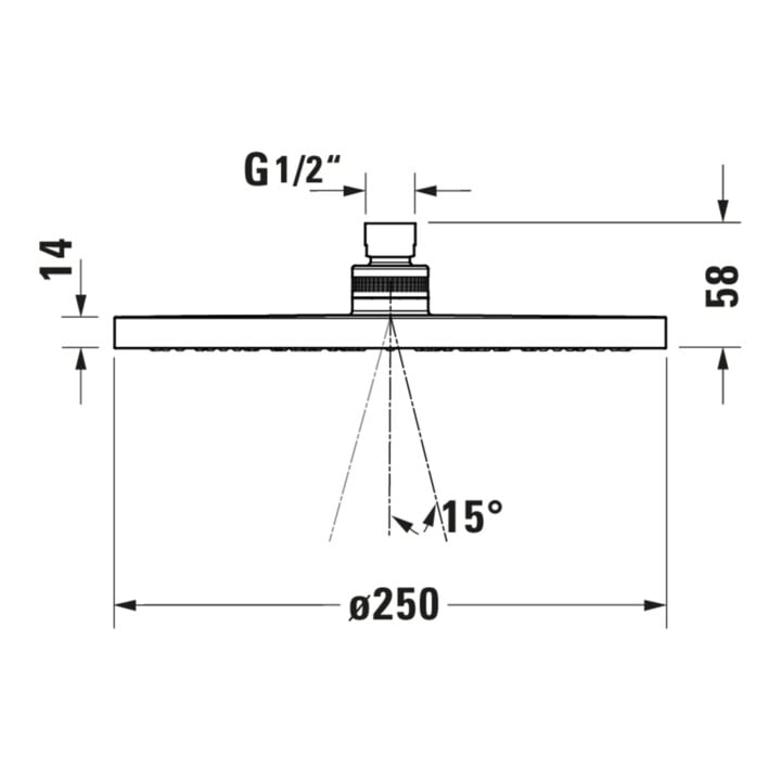 Duravit Kopfbrause 1jet 250 MinusFlow d 250mm, Gew.-Anschl. G 1/2, ES geb.