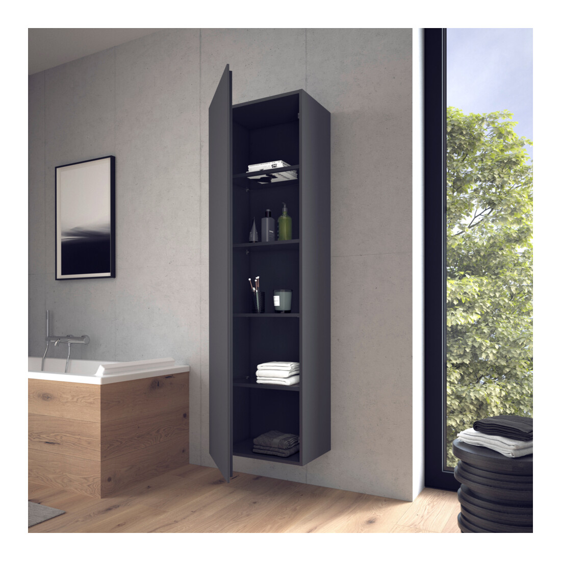 Duravit L-Cube Armoire haute 50x36,3x176cm, porte gauche, graphite mat