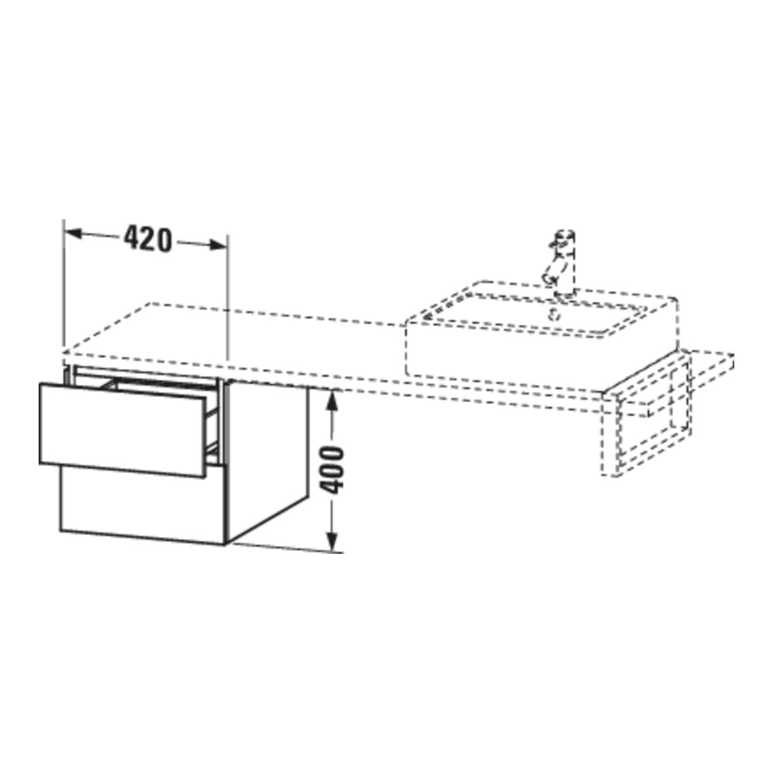 Duravit L-Cube Meuble bas 42x54,7 cm, sans console, 2 tiroirs