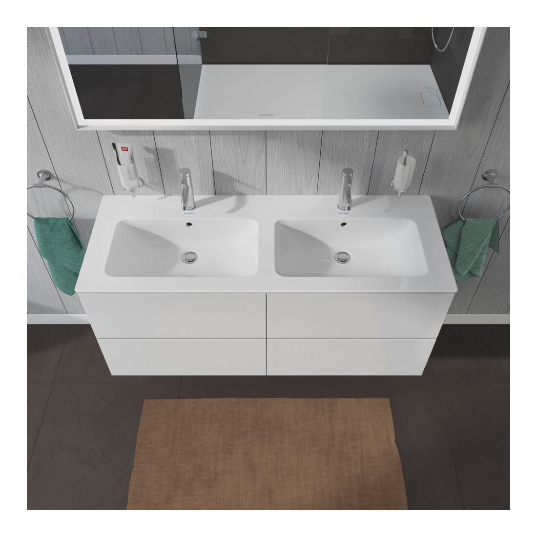 Duravit L-Cube meuble sous lavabo 129x48,1x55cm, 4 tiroirs, suspendu, blanc brillant