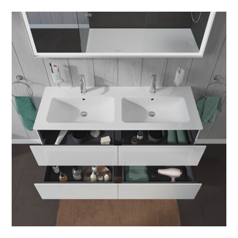 Duravit L-Cube meuble sous lavabo 129x48,1x55cm, 4 tiroirs, suspendu, blanc brillant
