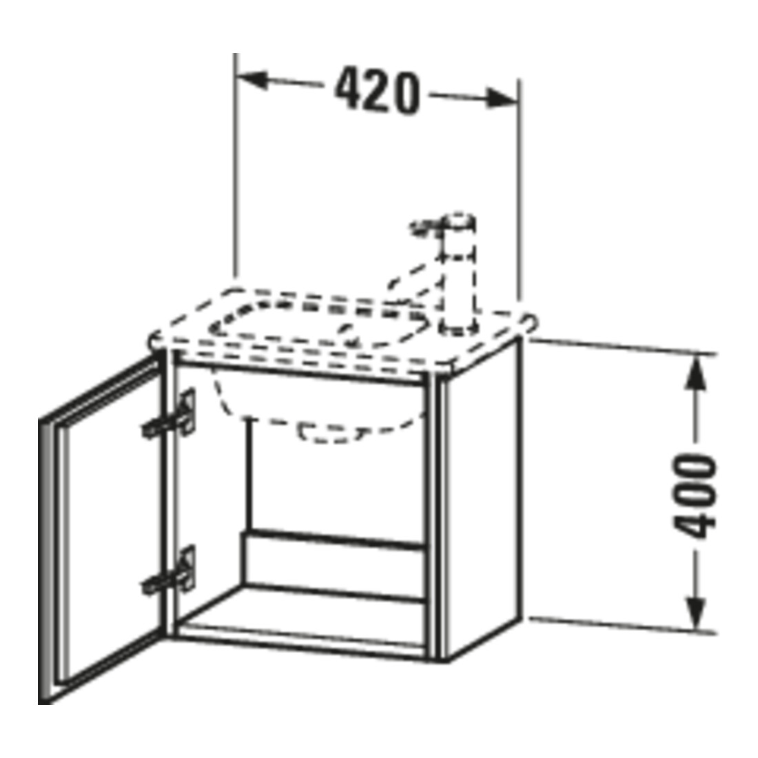 Duravit L-Cube Meuble sous lavabo 42x29,4x40 cm, suspendu, porte droite, basalte mat