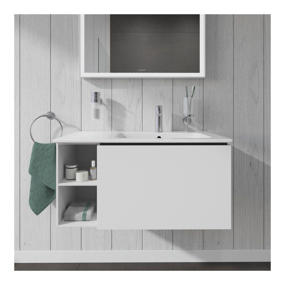 Duravit L-Cube Meuble sous lavabo 82x48,1x40 cm, 1 tiroir, évier à droite, blanc mat