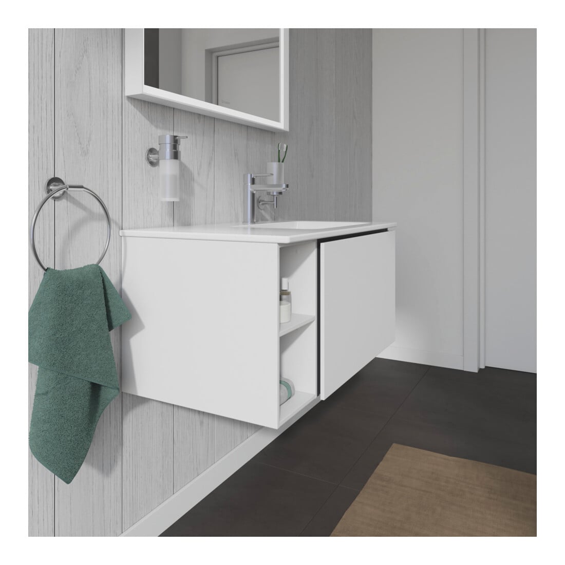 Duravit L-Cube Meuble sous lavabo 82x48,1x40 cm, 1 tiroir, évier à droite, blanc mat