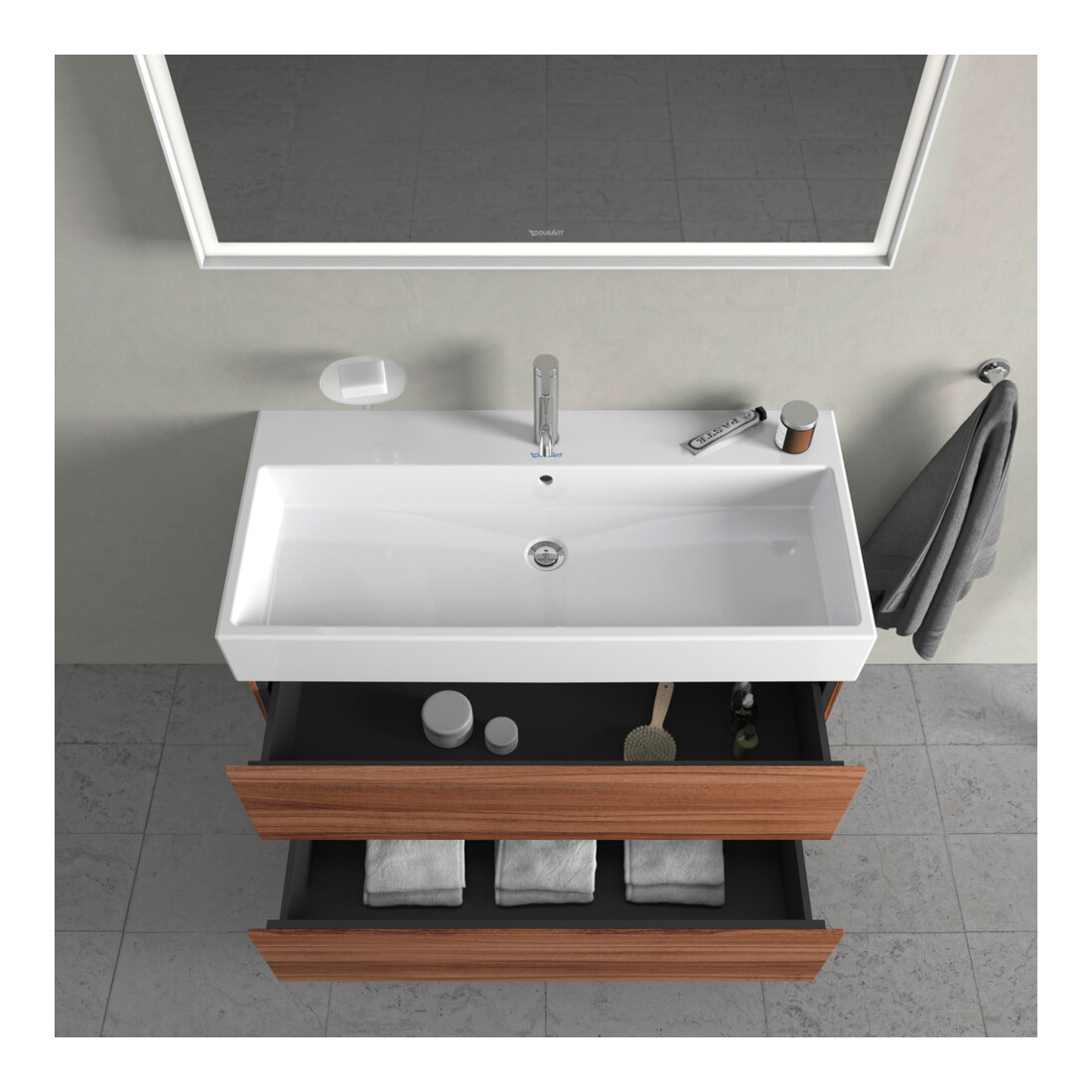 Duravit L-Cube Meuble sous lavabo 98,4 x 45,9 cm, noyer naturel, 2 tiroirs, suspendu
