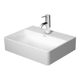 Duravit Lavabo à main sablé DuraSquare 45x35 cm, sans trop-plein, avec trop-plein, sans trou de robinet, blanc
