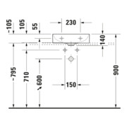 Duravit Lavabo à main sablé DuraSquare 45x35 cm, sans trop-plein, avec trop-plein, sans trou de robinet, blanc-2