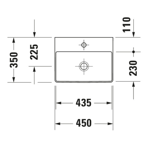 Duravit Lavabo à main sablé DuraSquare 45x35 cm, sans trop-plein, avec trop-plein, sans trou de robinet, blanc